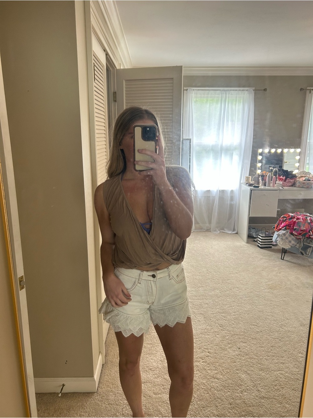 Lulu's Taupe Draped Sleeveless Wrap Tank